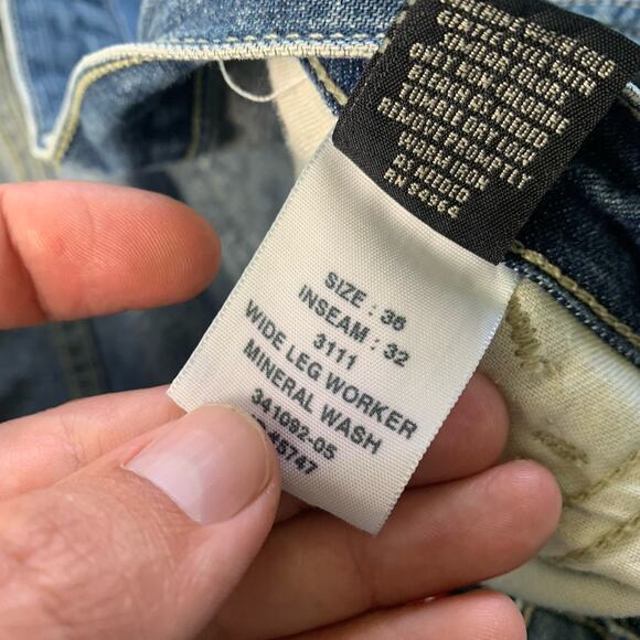 VTG Structure Jeans Mens 36x32 Blue Med Wash Wide Leg Baggy Skater 90s Y2K - Picture 7 of 16